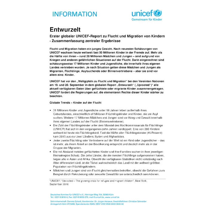 Zusammenfassung des Berichts Uprooted Global Report: Uprooted