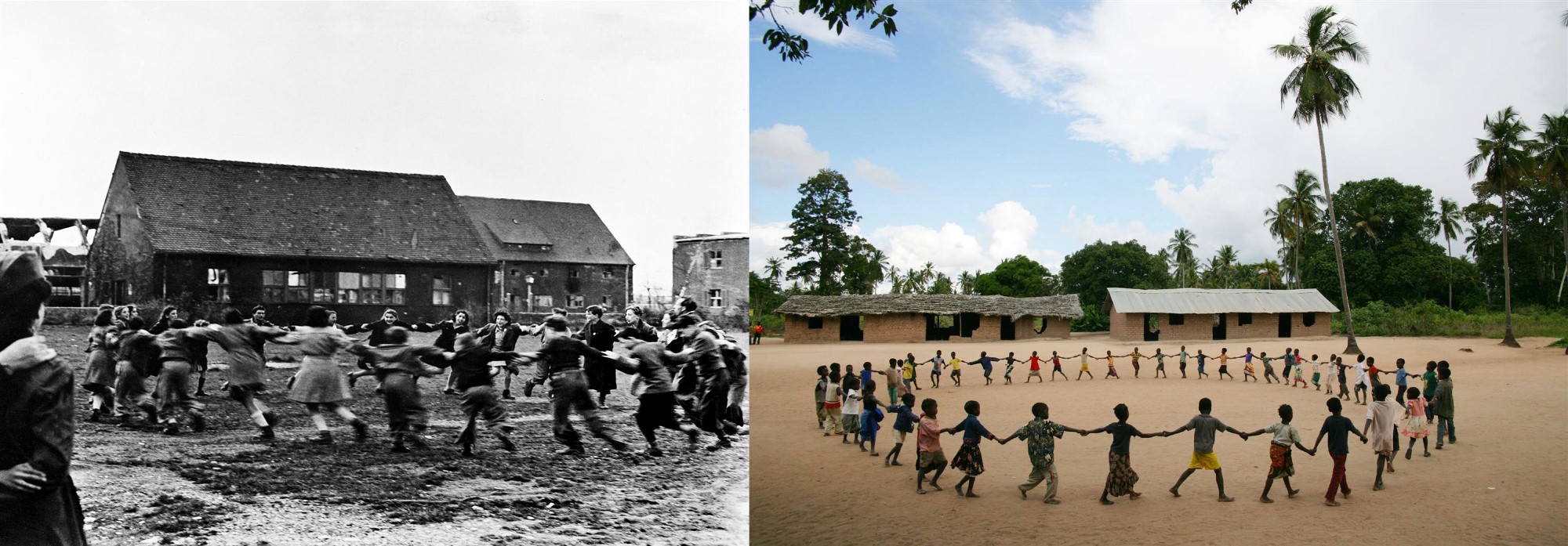 Kinder beim fröhlichen Tanzen | © UNICEF/Groman, UNICEF/Pirozzi 70 Jahre UNICEF: Kinder beim Tanzen im Jahre 1946 und 2006