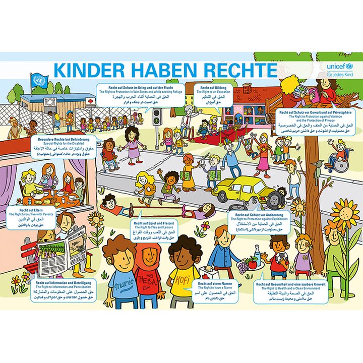 Plakat: Wimmelbild zum Thema "Kinder haben Rechte"