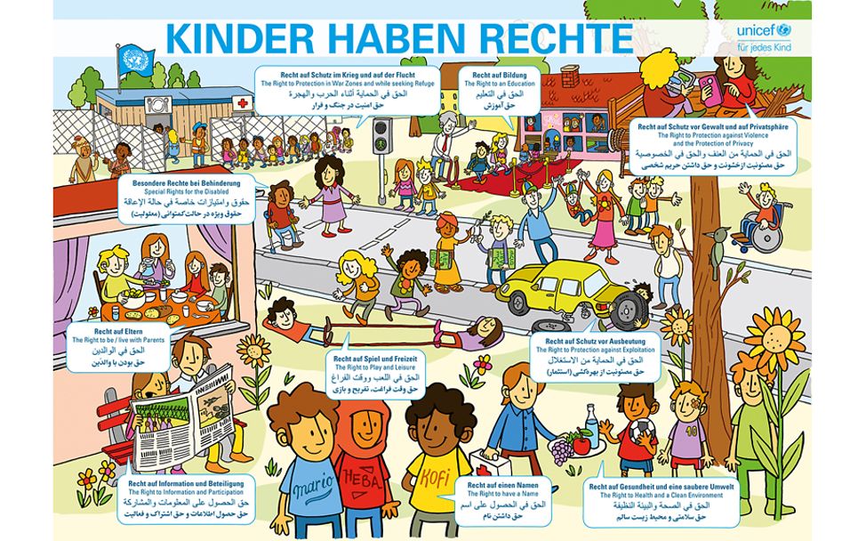 Plakat: Wimmelbild zum Thema "Kinder haben Rechte"