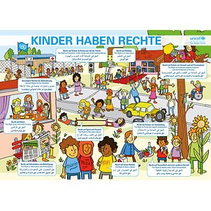 Plakat: Wimmelbild zum Thema "Kinder haben Rechte"