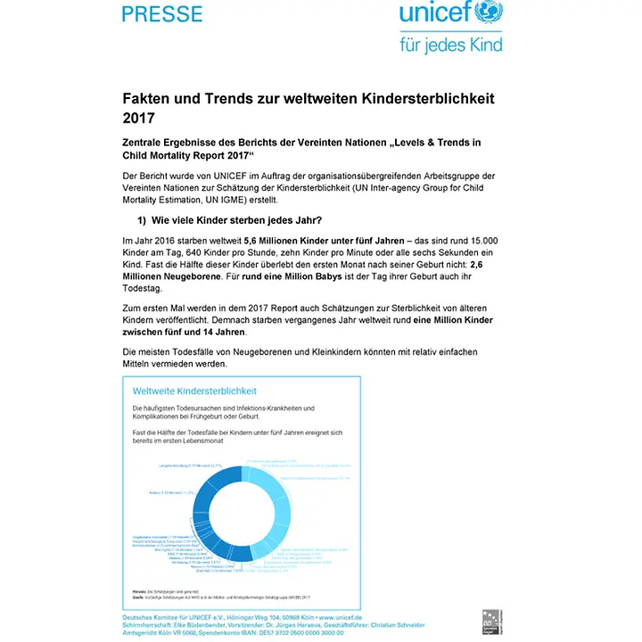 Cover: UNICEF Faktenblatt Kindersterblichkeit Cover: UNICEF Faktenblatt Kindersterblichkeit