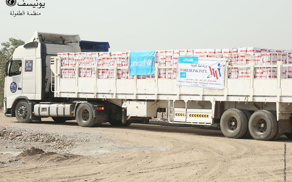 Jemen Cholera-Ausbruch: Lastwagen mit UNICEF-Hilfsgütern