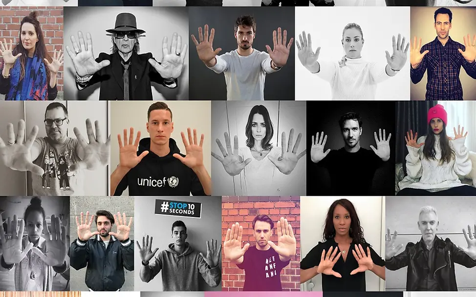 Einige der zahlreichen Unterstützer von #Stop10Seconds. | © UNICEF Collage der #Stop10Seconds-Teilnehmer.