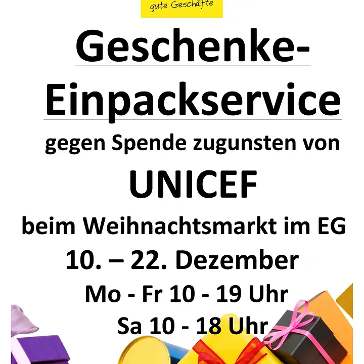Hinweisschild Geschenke-EinpackserviceUNICEF A4 Hinweisschild Geschenke-EinpackserviceUNICEF A4