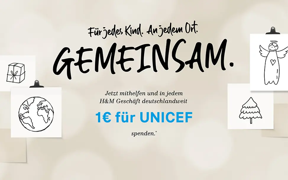 1€-Spende für UNICEF | © UNICEF H&MxUNICEF: Aufkleber 1€ Spende