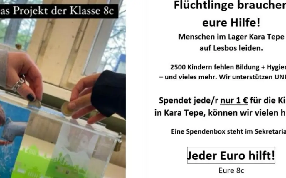 Der Flyer der Klasse 8 c für den Spendenaufruf Neuer Inhalt