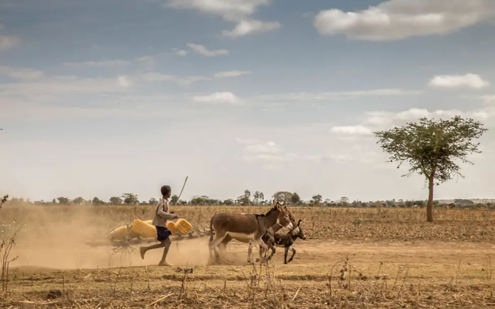 Naturkatastrophen spenden - Dürre in Äthiopien: Ein Junge läuft über ausgedörrtes Land. Überall fehlen Wasserstellen.