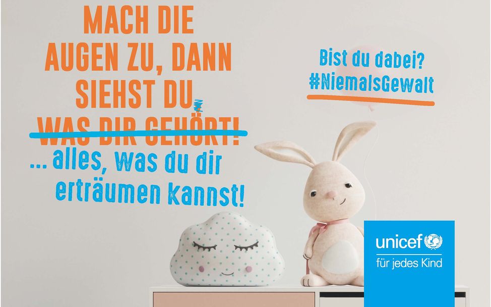 UNICEF-Postkarte: Mach die Augen zu,...dann siehst du alles, was du dir erträumen kannst!