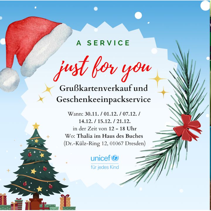 A service just for you - UNICEF Grußkartenverkauf und Geschenkeeinpackservice im Haus des Buches