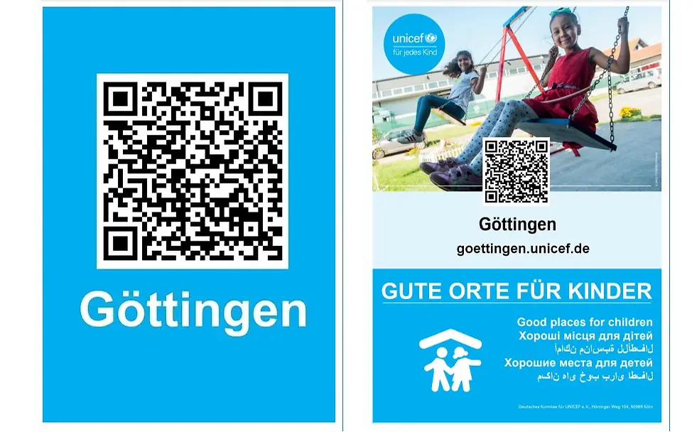 » Gute Orte für Kinder Göttingen Flyer mit QR Code | © UNICEF Deutschland Gute Orte für Kinder Göttingen QR Code und Flyer