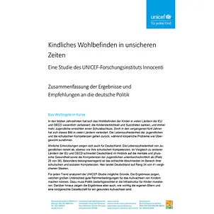 Zusammenfassung und Empfehlungen für kindliches Wohlbefinden Zusammenfassung und Empfehlungen für kindliches Wohlbefinden