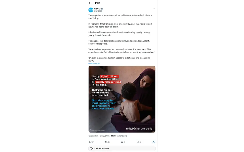 Kinder Gaza: Post von UNICEF