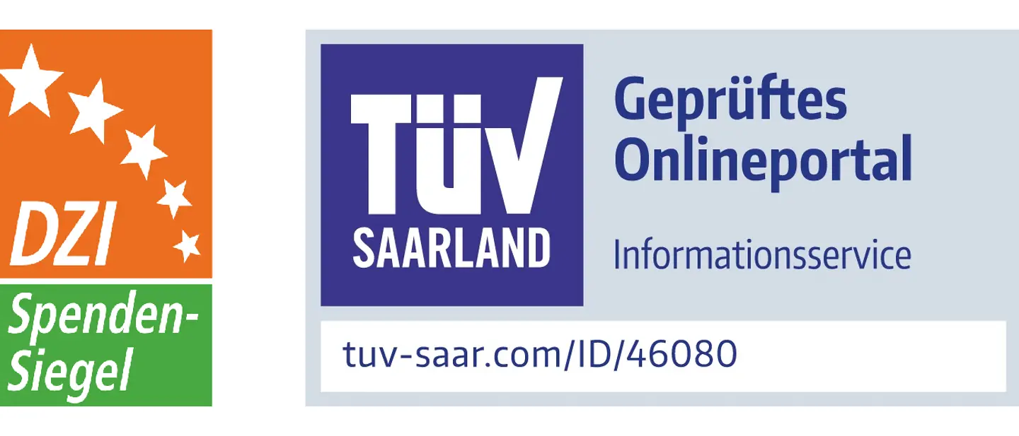 DZI Spendensiegel und Siegel TÜV geprüftes Onlineportal