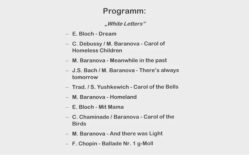 Programm Seite 2 Marina Baranova Benefizkonzert am 27.11.2025