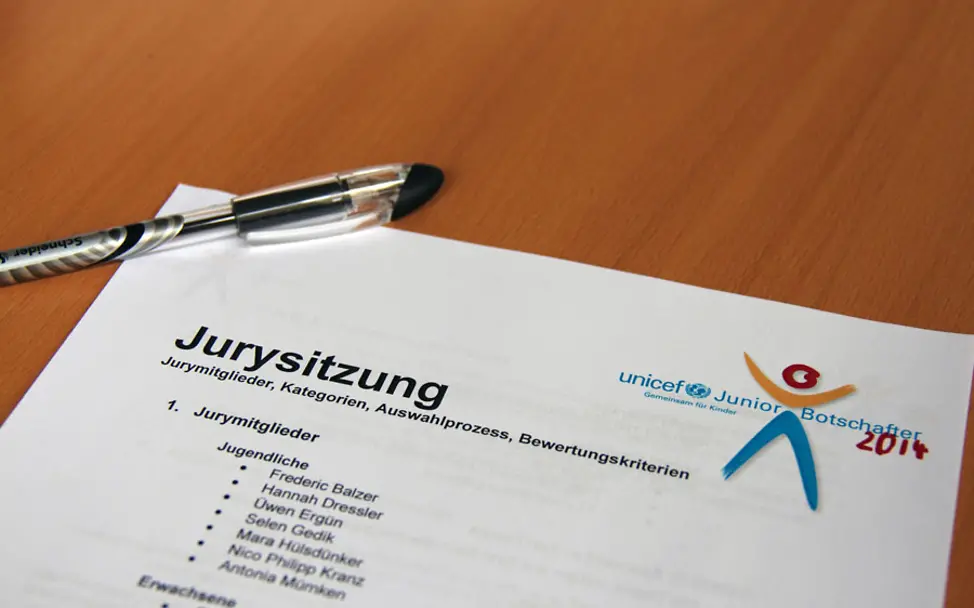 Leitfaden für die JuniorBotschafter-Jurysitzung | © UNICEF DT/Müller UNICEF-JuniorBotschafter Jurysitzung Leitfaden