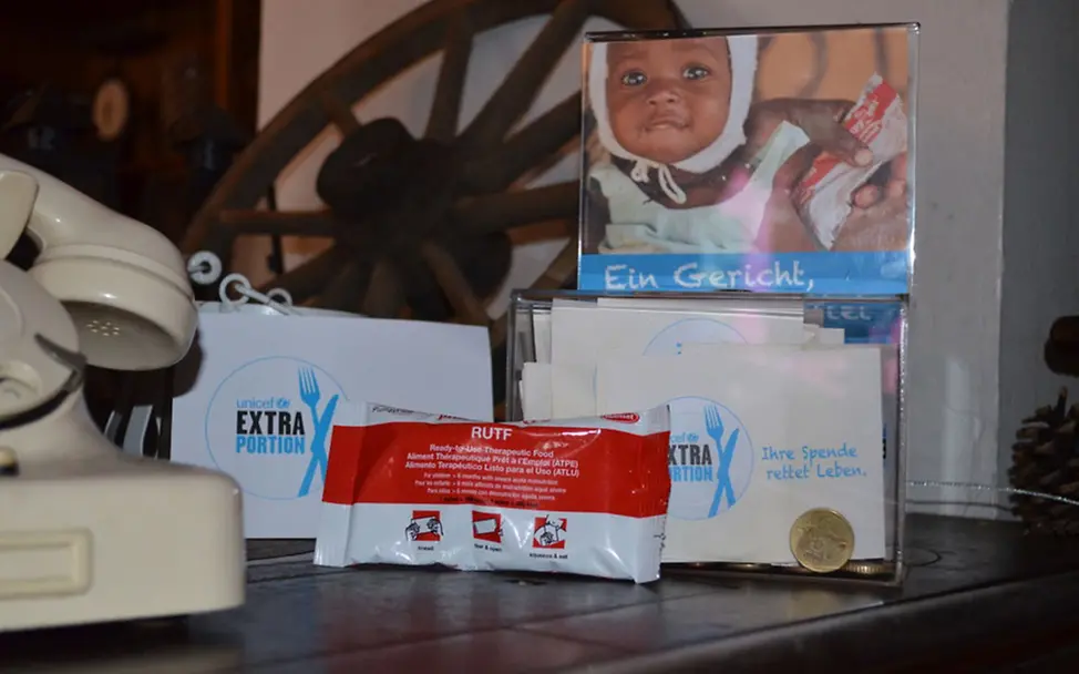 Spendenbox der Extraportion. | © UNICEF/Mäusbacher Spendenbox der Extraportion