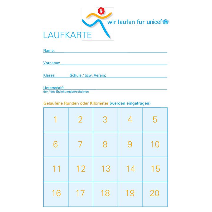 Laufkarte Laufen für UNICEF