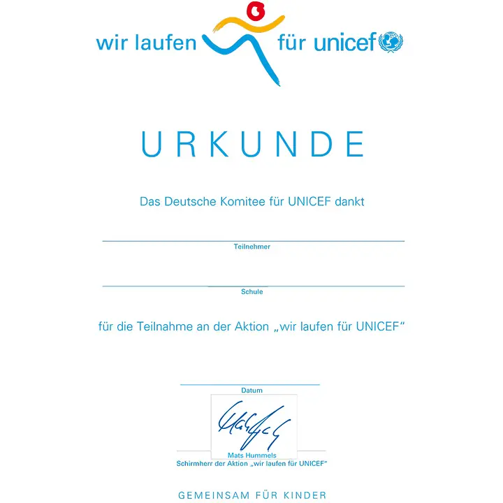 Urkunde Laufen für UNICEF Urkunde Laufen für UNICEF