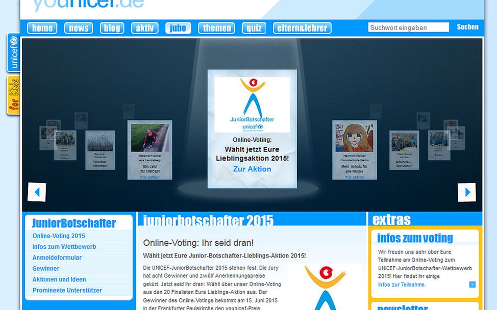 Das Online-Voting zum UNICEF-JuniorBotschafter-Wettbewerb 2015.