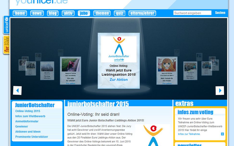 Das Online-Voting zum UNICEF-JuniorBotschafter-Wettbewerb 2015.